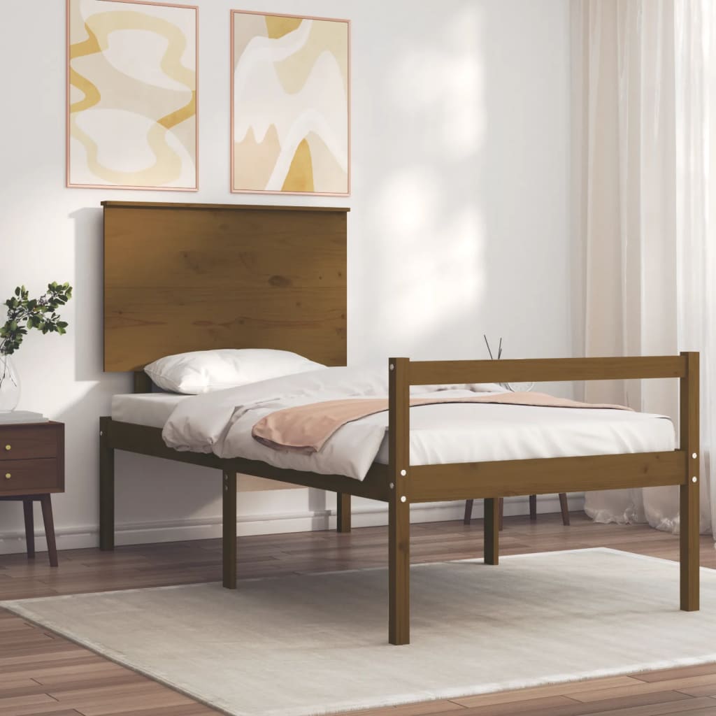 vidaXL Bed Frame with Headboard Honey Brown 100x200 cm Solid Wood