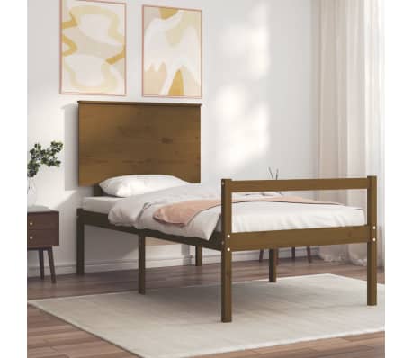 vidaXL Bed Frame with Headboard Honey Brown 100x200 cm Solid Wood