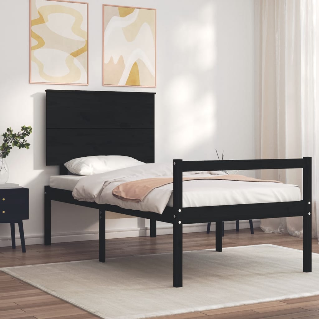 vidaXL Cama para idosos com cabeceira 100x200 cm madeira maciça preto