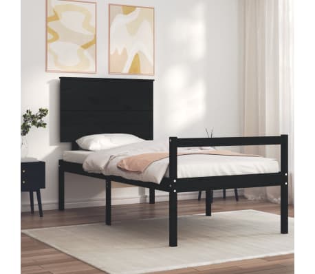 vidaXL Bed Frame with Headboard Black 100x200 cm Solid Wood