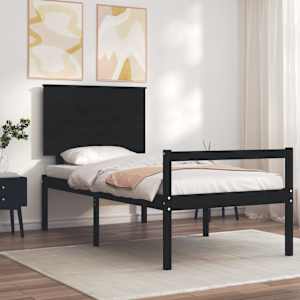 vidaXL Seniorenbed met hoofdbord massief hout zwart 100x200 cm