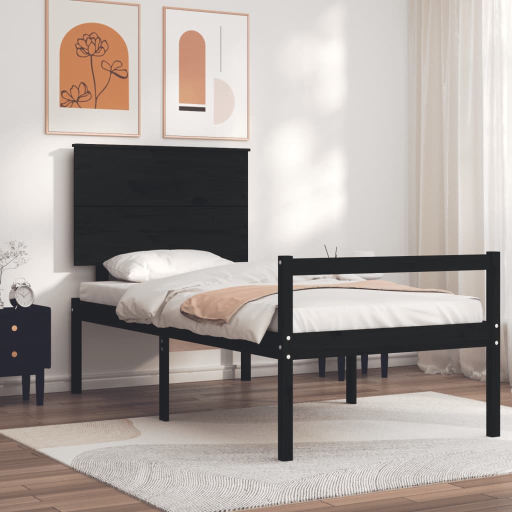 vidaXL Cadru de pat senior cu tăblie, 100x200 cm, negru, lemn masiv
