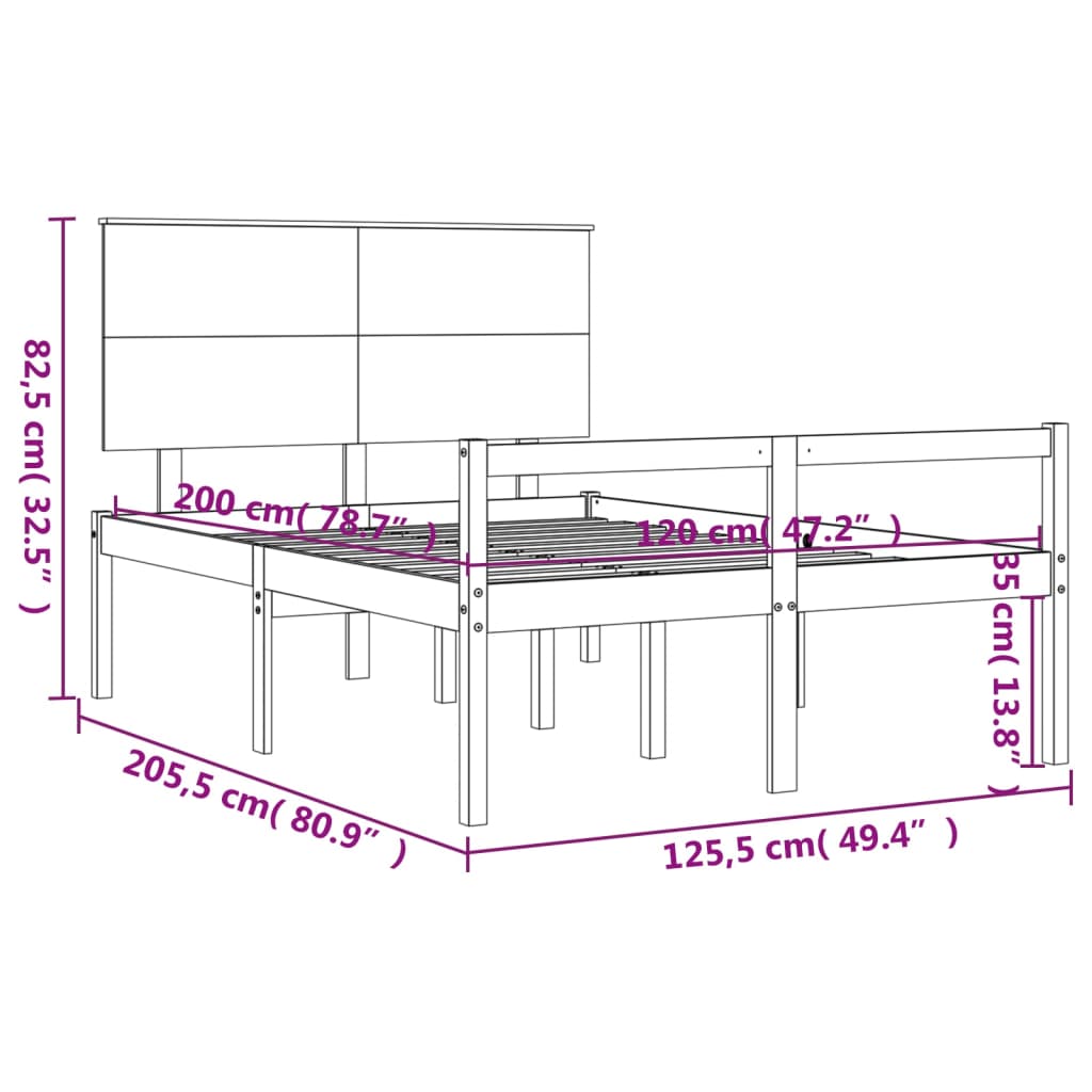 Okvir kreveta s uzglavljem 120 x 200 cm od masivnog drva