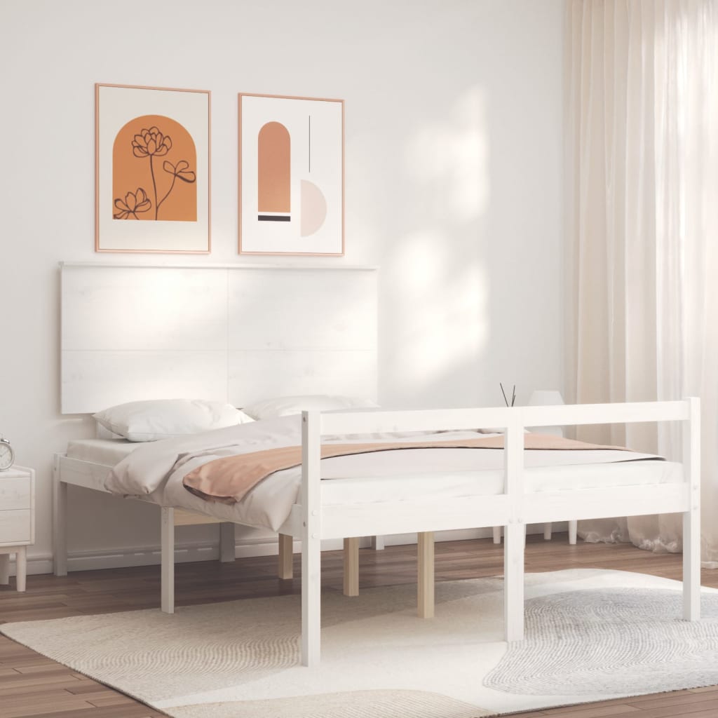 vida XL Massivholzbett mit Kopfteil Weiß 120x 200 cm