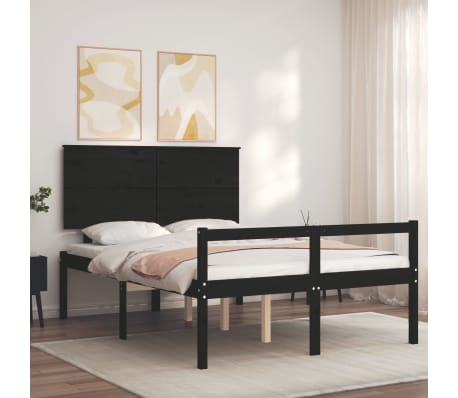 vidaXL Lova senjorams su galvūgaliu, juodas, 120x200 cm, medienos
