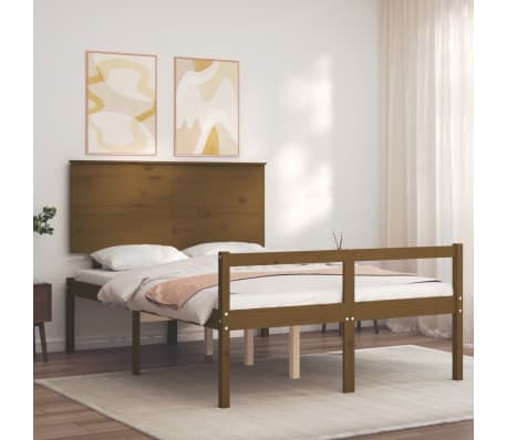 vidaXL Cama para idosos c/ cabeceira 140x200 cm madeira castanho-mel