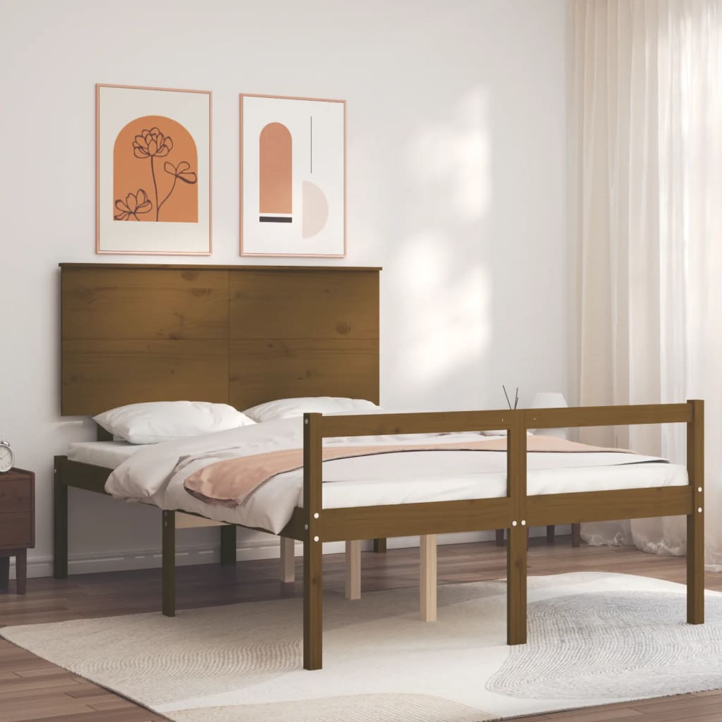 vidaXL Cadru de pat senior cu tăblie, 140x200 cm maro miere lemn masiv