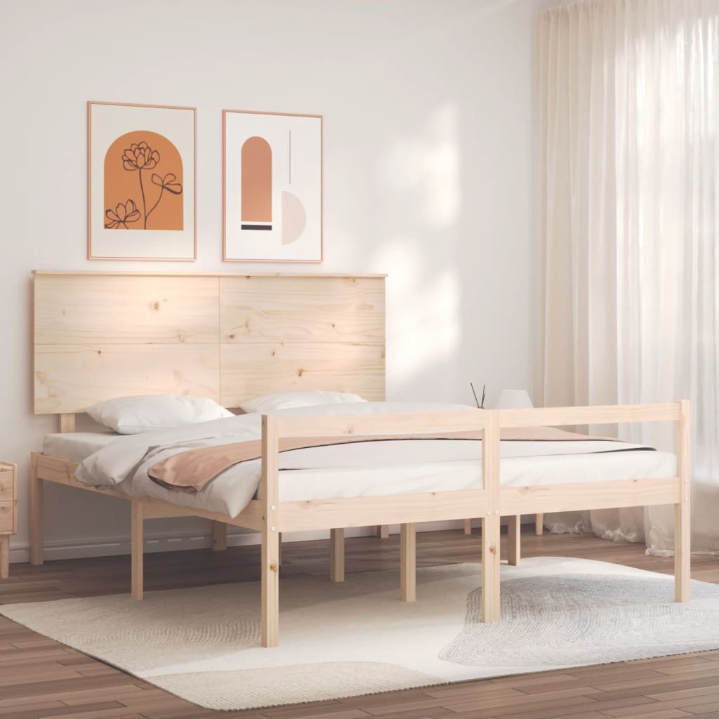 vidaXL Bed Frame with Headboard King Size Solid Wood