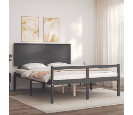 vidaXL Lova senjorams su galvūgaliu, pilkas, medienos, didelis