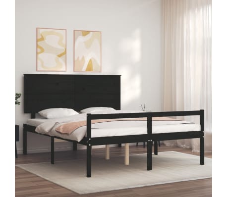 vidaXL Lova senjorams su galvūgaliu, juodas, medienos, didelis