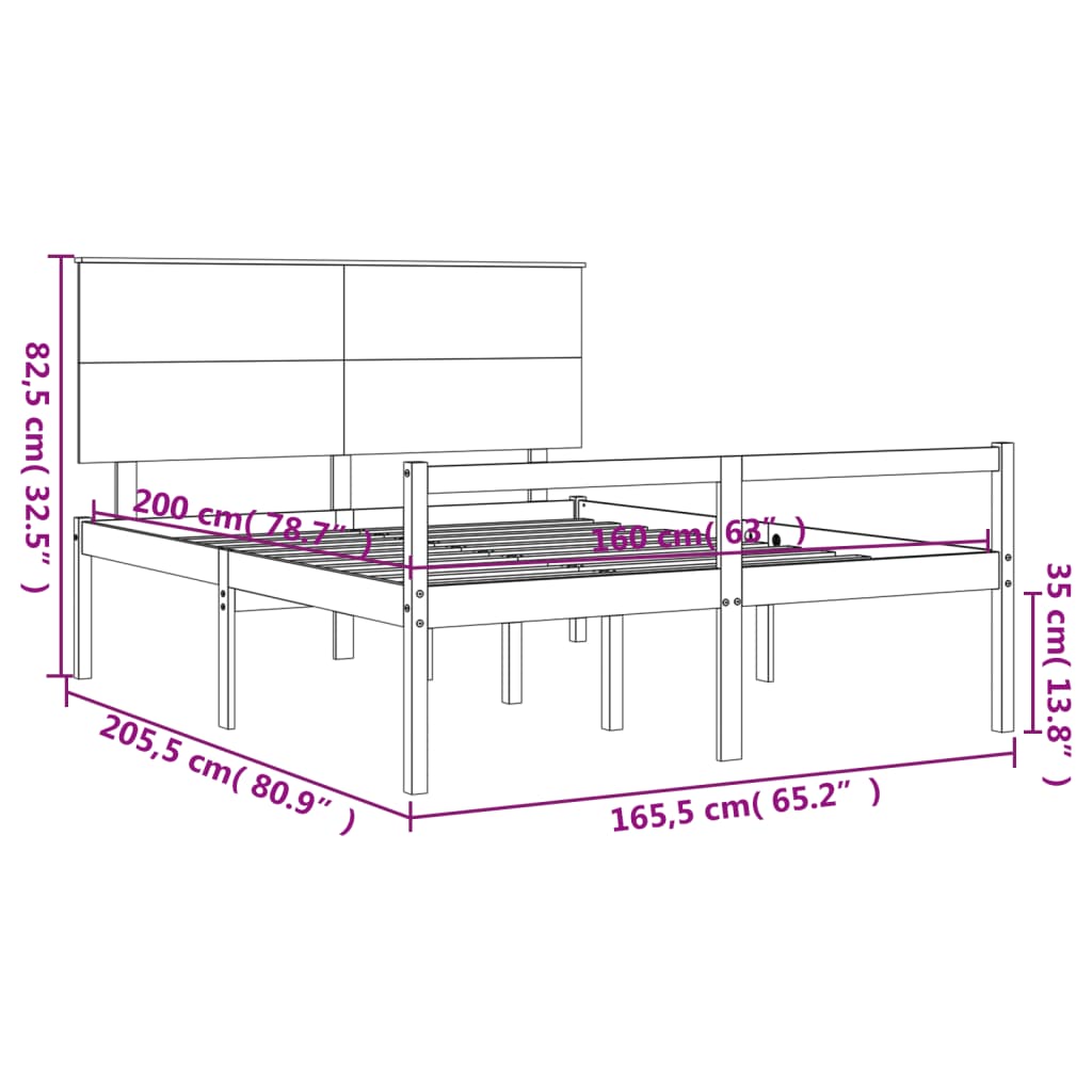 fehér tömör fa ágykeret fejtámlával 160 x 200 cm