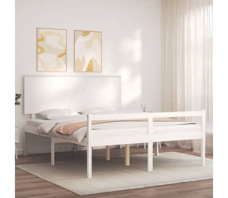 vidaXL Lova senjorams su galvūgaliu, baltas, 160x200 cm, mediena