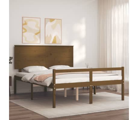 vidaXL Lova senjorams su galvūgaliu, rudas, 160x200 cm, medienos