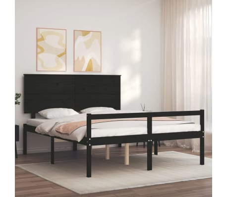 vidaXL Lova senjorams su galvūgaliu, juodas, 160x200 cm, medienos