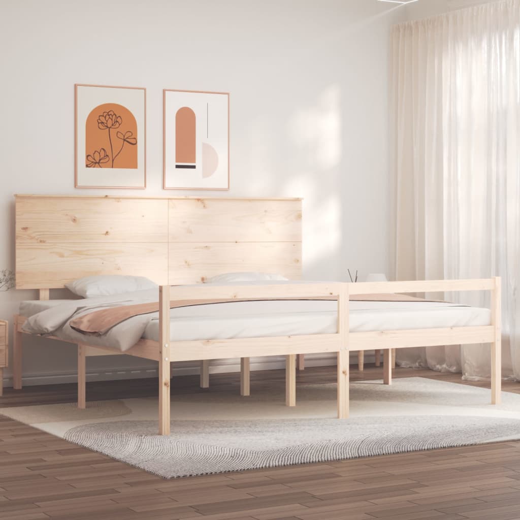 vidaXL Seniorenbett mit Kopfteil Super Kingsize Massivholz
