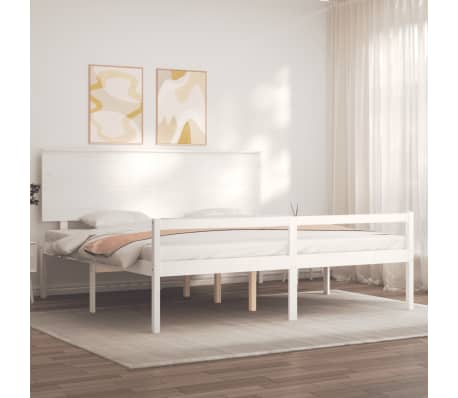 vidaXL Lova senjorams su galvūgaliu, baltas, 200x200 cm, mediena