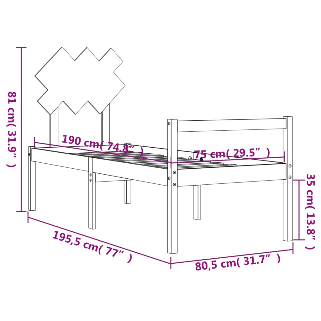 Posteljni okvir z vzglavjem bel 2FT6 trden les