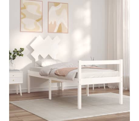 vidaXL Lova senjorams su galvūgaliu, baltas, medienos, maža vienvietė