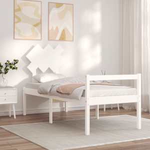 vidaXL Lova senjorams su galvūgaliu, baltas, medienos, maža vienvietė