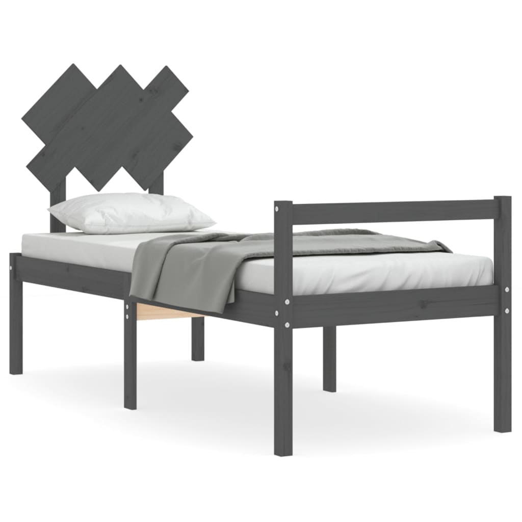 Cadru de pat cu tăblie 2FT6 Small Single, gri, lemn masiv