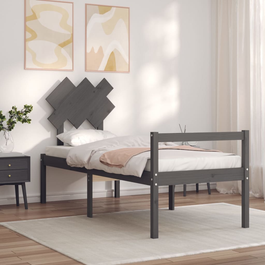 Cadru de pat cu tăblie 2FT6 Small Single, gri, lemn masiv