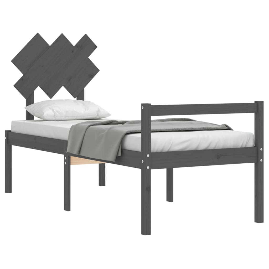 Cadru de pat cu tăblie 2FT6 Small Single, gri, lemn masiv