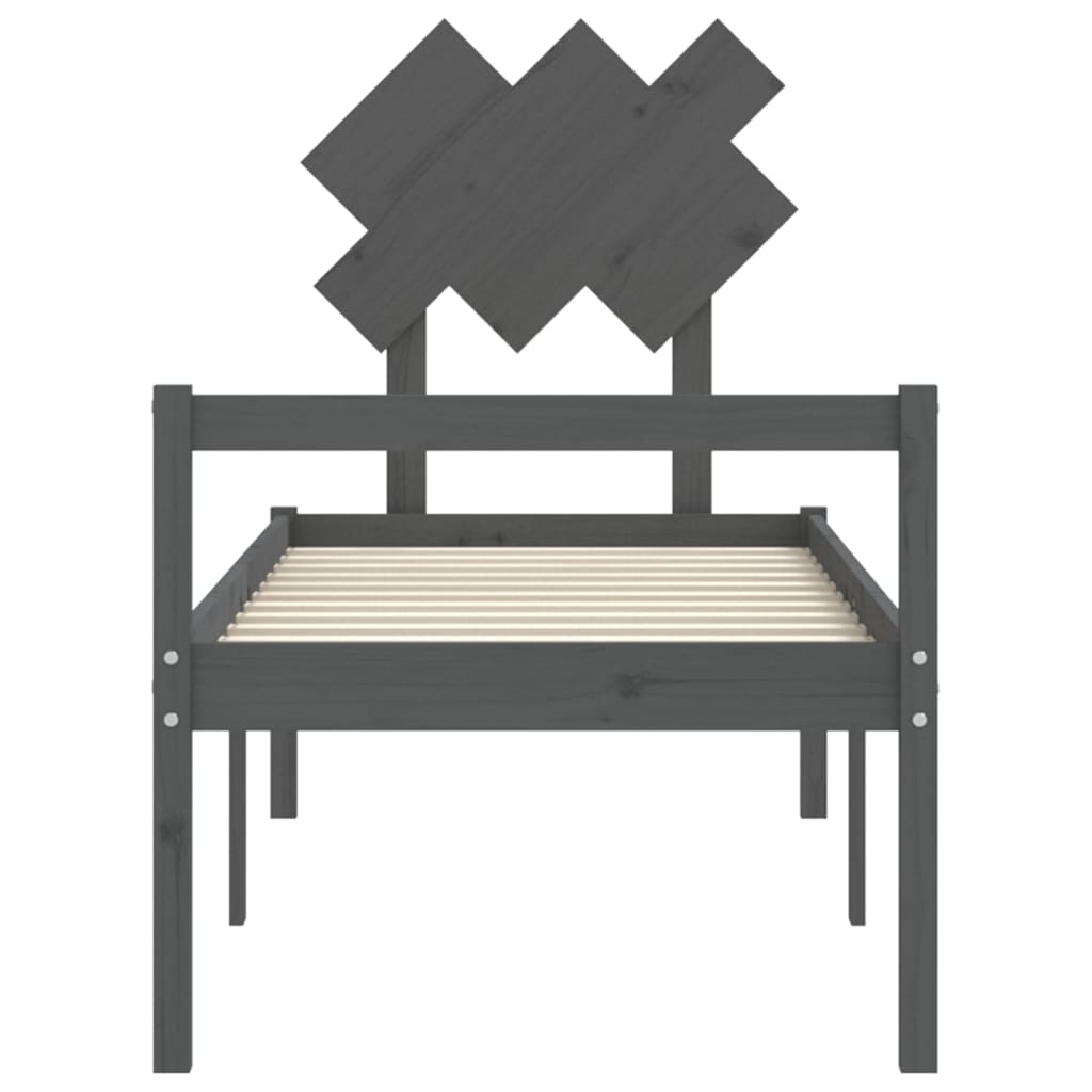 Cadru de pat cu tăblie 2FT6 Small Single, gri, lemn masiv