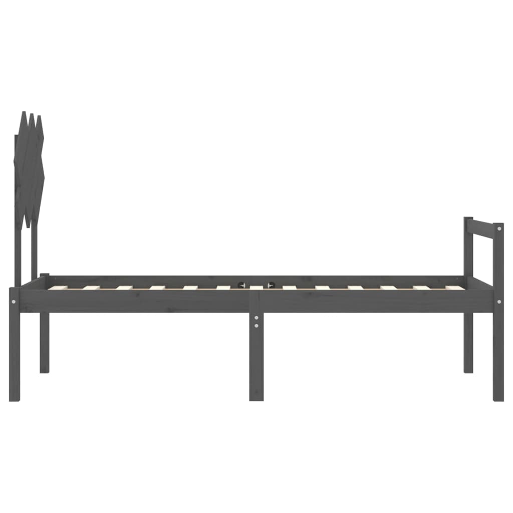 Cadru de pat cu tăblie 2FT6 Small Single, gri, lemn masiv