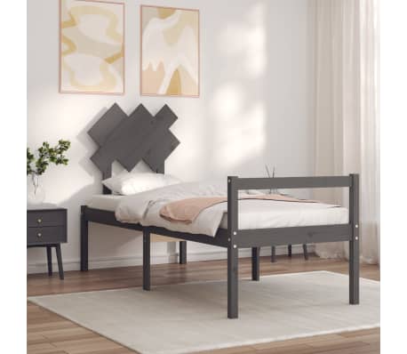 vidaXL Lova senjorams su galvūgaliu, pilkas, mediena, maža vienvietė