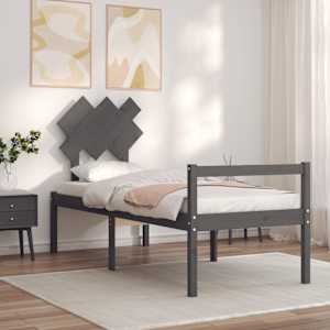 vidaXL Lova senjorams su galvūgaliu, pilkas, mediena, maža vienvietė