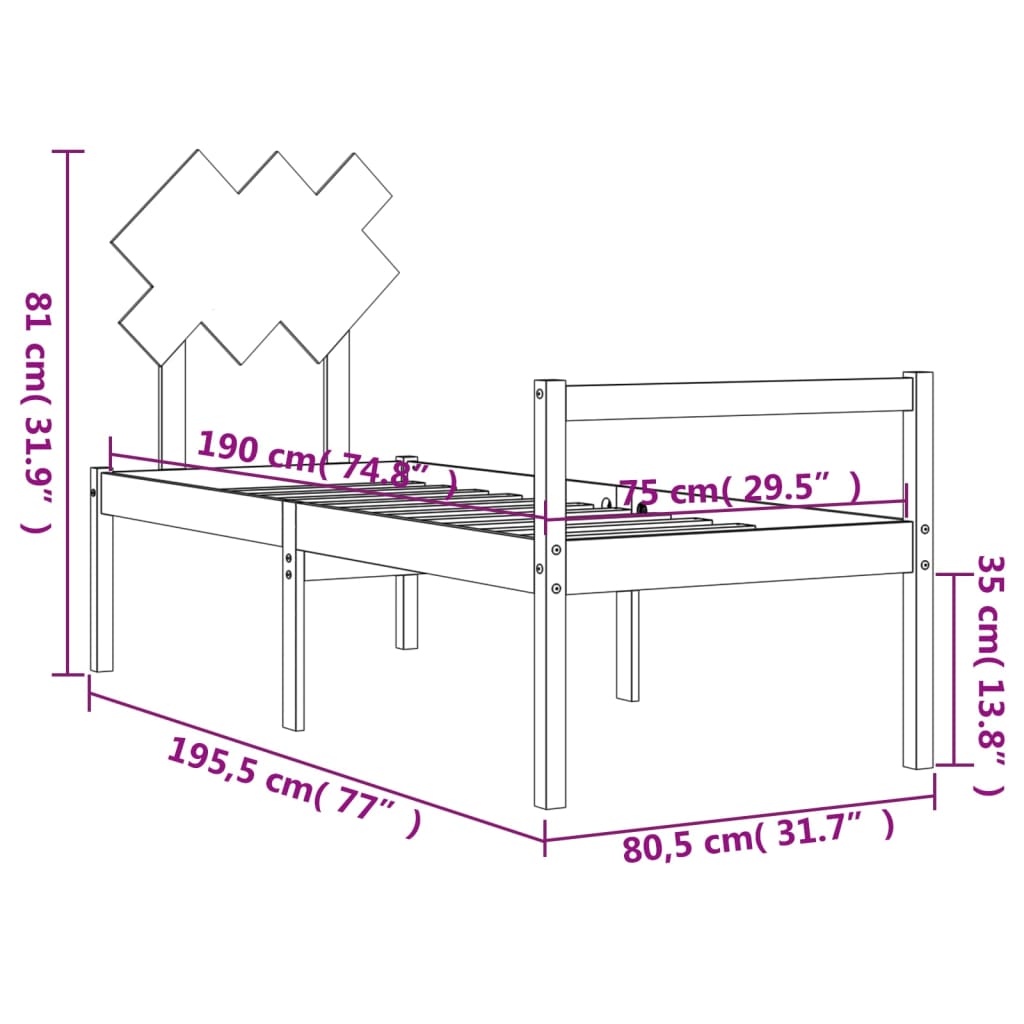 Posteljni okvir z vzglavjem medeno rjav 2FT6 trden les