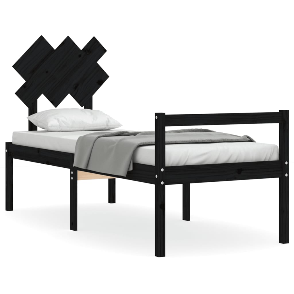 Posteljni okvir z vzglavjem črn 2FT6 trden les