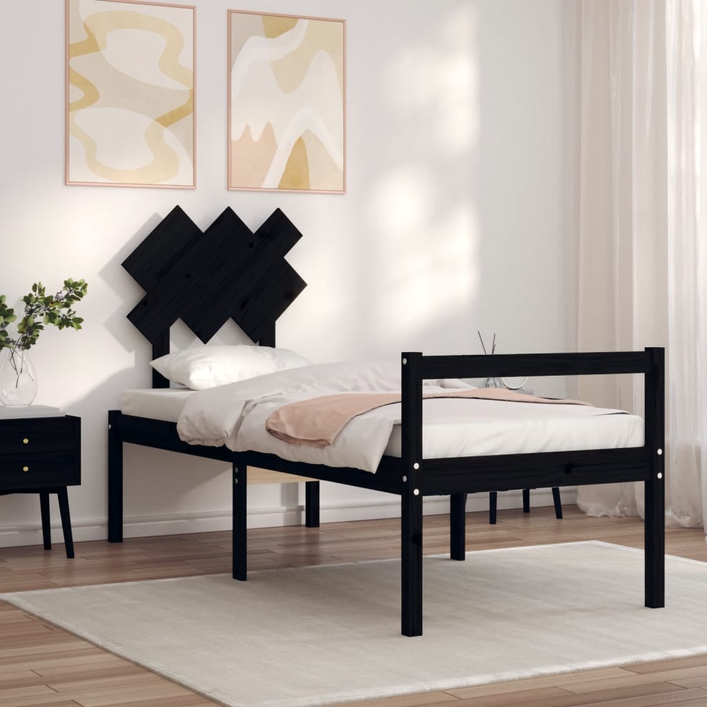Posteljni okvir z vzglavjem črn 2FT6 trden les