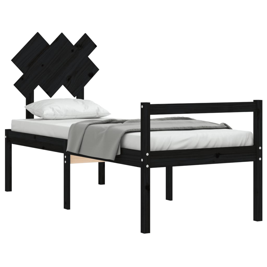 Posteljni okvir z vzglavjem črn 2FT6 trden les