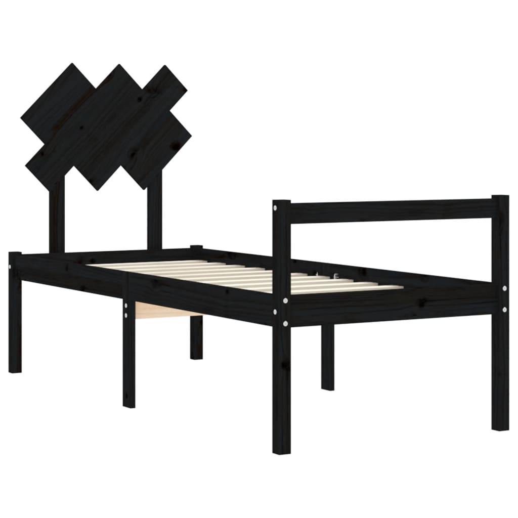 Posteljni okvir z vzglavjem črn 2FT6 trden les