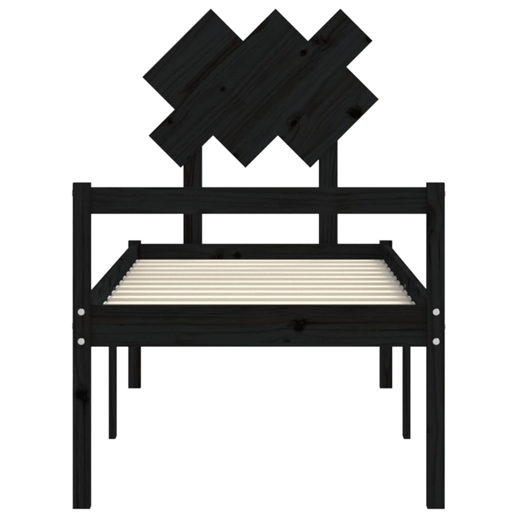 Posteljni okvir z vzglavjem črn 2FT6 trden les