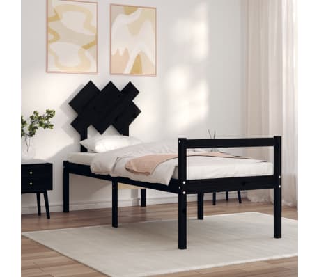 vidaXL Lova senjorams su galvūgaliu, juodas, mediena, maža vienvietė