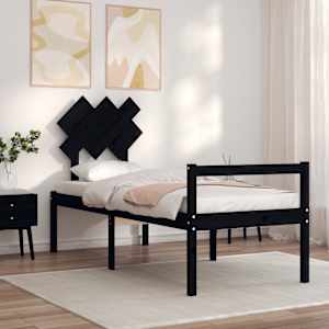 vidaXL Lova senjorams su galvūgaliu, juodas, mediena, maža vienvietė