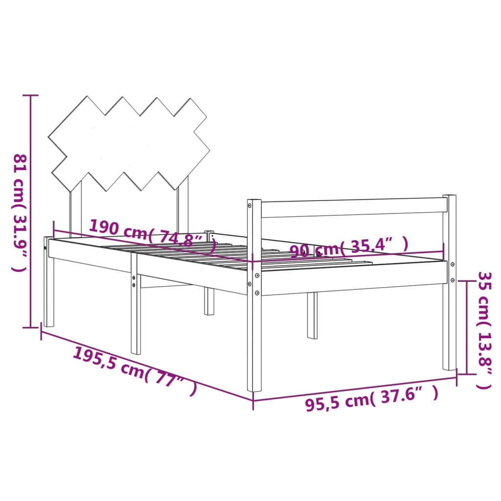 Rama łóżka z wezgłowiem, 3FT, pojedyncza, lite drewno