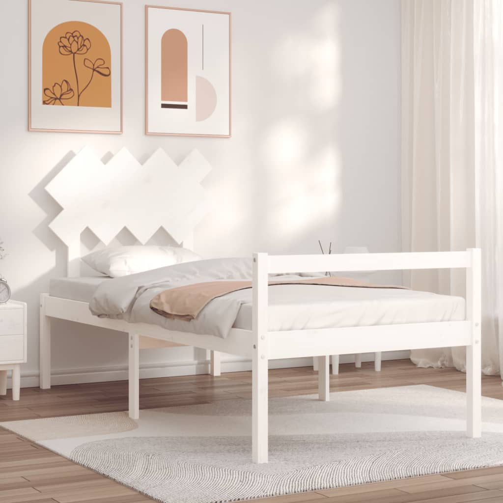 vidaXL Cadru de pat senior cu tăblie single, alb, lemn masiv