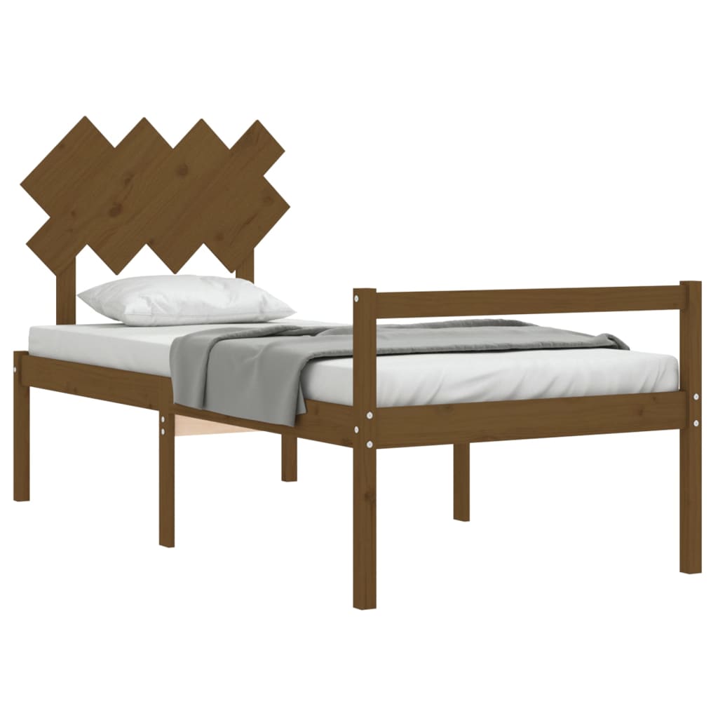 Posteljni okvir z vzglavjem medeno rjav 3FT trden les