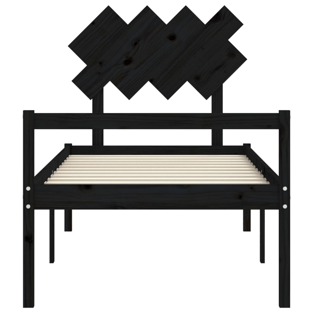 Posteljni okvir z vzglavjem črn 3FT trden les
