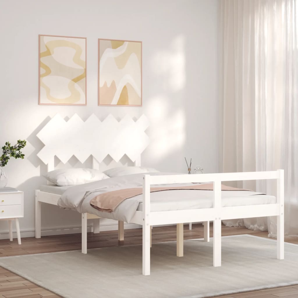 vidaXL fehér tömör fa ágy időseknek fejtámlával Double