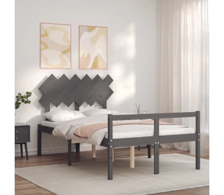 vidaXL Cadru de pat senior cu tăblie dublu, gri, lemn masiv
