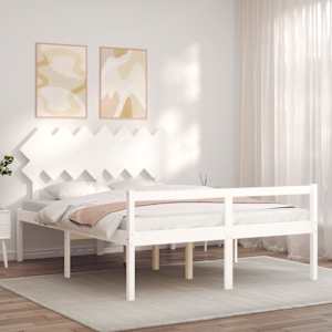 Postel s čelem pro seniory bílý 140x190 cm masivní dřevo - obrázek 3