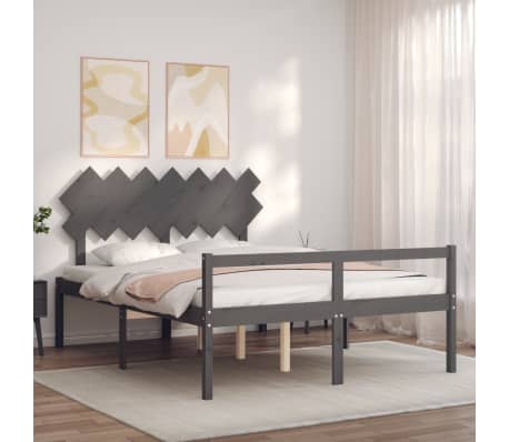 vidaXL Bed Frame with Headboard Grey 140x190 cm Solid Wood