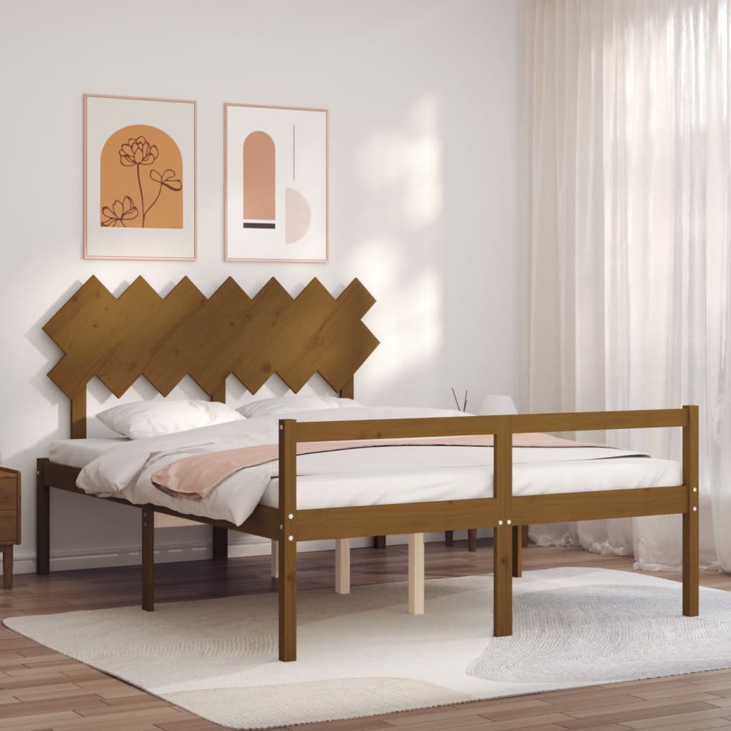 vidaXL Cadru de pat senior cu tăblie, 140x190 cm maro miere lemn masiv