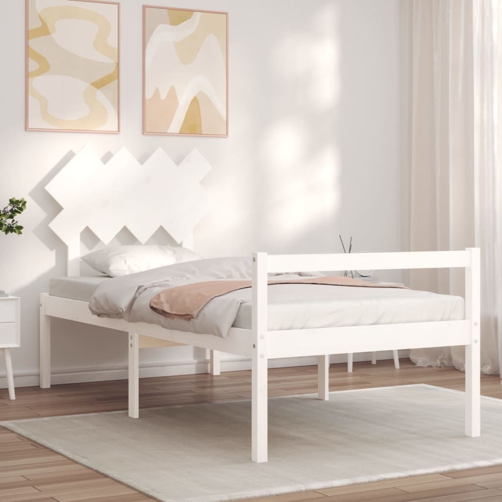 vidaXL Cama personas mayores cabecero madera maciza blanco 90x200 cm