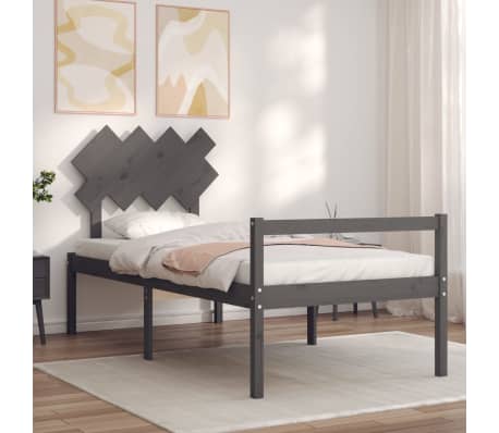 vidaXL Lova senjorams su galvūgaliu, pilkas, 90x200 cm, medienos