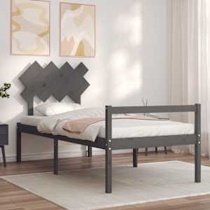 vidaXL Lova senjorams su galvūgaliu, pilkas, 90x200 cm, medienos